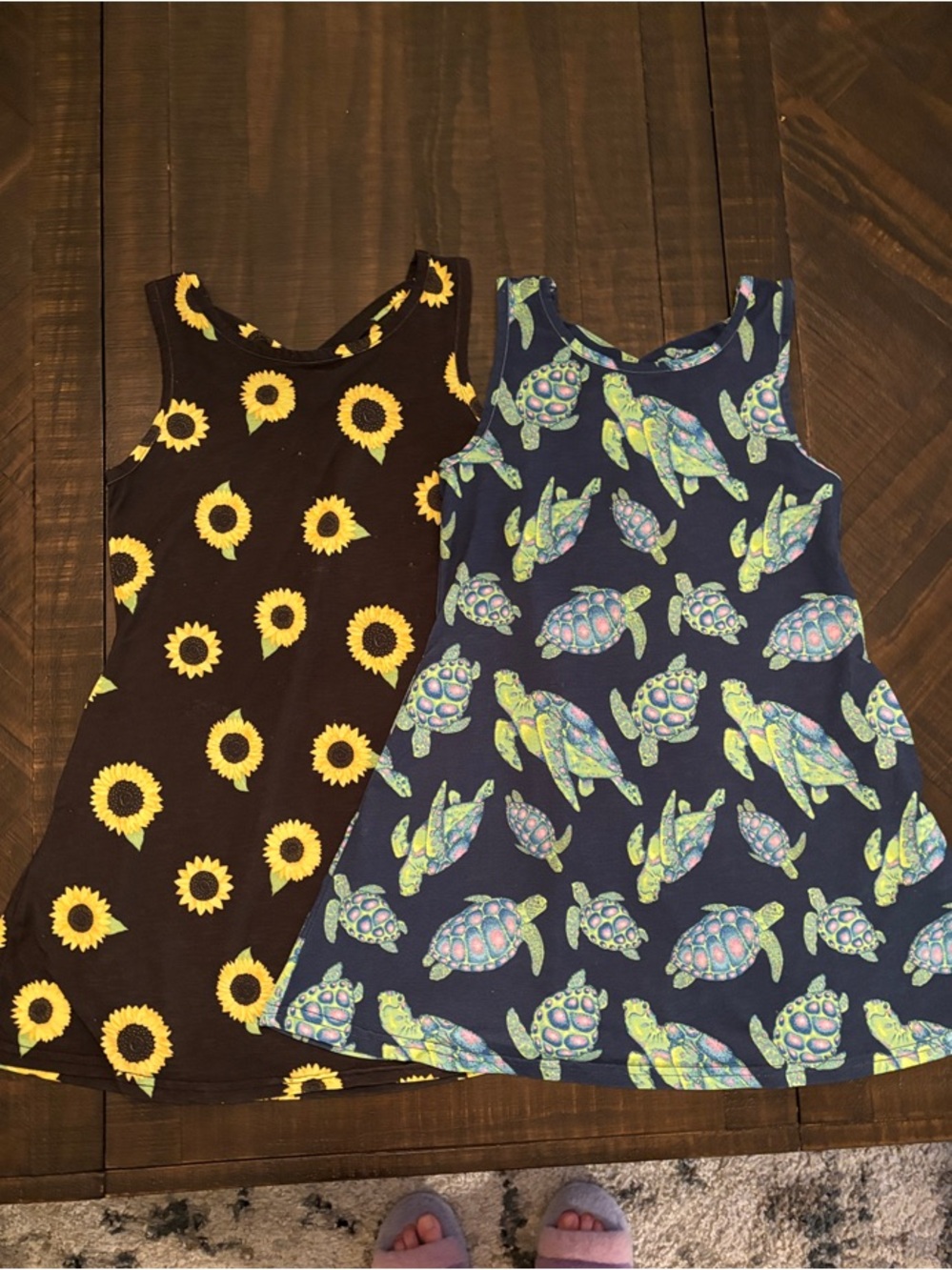 Simply Southern Girls Sunflower Brown Dress & Navy Sea Turtle Dress
